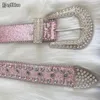 Punk Rock Pink Rhinestone Belts Luxury Strap Western Cowboy Diamonds Bling Belt Men Y2K Crystal Studded Cinto de Strass för Jean 240110