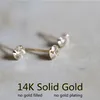 Stud Goldtutu 14K Katı Altın Kristal Küpe Mini Dainty Minimal Basit Stil Hediye Kadın Mücevherleri için Küçük Küpeler 230130252m