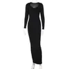 Hugcitar Ribbed Solid Long Sleeve Square Neck Maxi Dress 2024 Fall Sexy Evening Party Elegant Vestido Kleider Mit Robe 240111