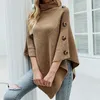 Jesienna zima przycisk Poncho Women Sweter Zakres turtleck Jumper Dz dzianina