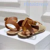 Lympia platte slides Raffia sandalen Triomphe verfraaid Enkelbandje open tenen luxe ontwerper voor dames vakantieflats gladiator sandaal fabrieksschoenen maat 35-42