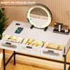 gurexl vanity Desk with Lights、2-in-1コンテンポラリーメイクアップスタディデスク、オートセンサー3 LED、ホームオフィスライティングデスク3引き出しストレージ、ホワイト