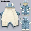 Bebê nascido roupas de menina inverno snowsuit mais veludo grosso bebê meninos macacão 0-3 anos macacão menino criança casaco 240111