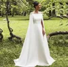 Vestidos de festa Janevini elegante branco longo vestido de baile com cabo barco pescoço uma linha cetim varredura trem arábia saudita mulher galajurken