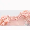 幼児の女の赤ちゃん編みロンペルハット花柄の刺繍長袖秋春の幼児女の子ジャンプスーツ240110