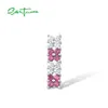 Pendants SANTUZZA Genuine 925 Sterling Silver Pendant For Women Shiny Blue CZ Green Spinel Ruby Flower Pendant Party Gift Fine Jewelry