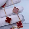 Designer Van Cl-Arp Bracelet V Gold High Edition Fanjia Five Flower Clover Female White Fritillaria Red Agate Diamond Lifting Live Broadcast