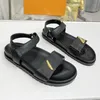 Casual Sandals Designers shoes Fashion new Gold metal buckle Hook Loop cowhide womens Shoe Denim flat heel ladies Beach Designer Sandal 35-42