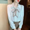 Damesblouses Oiinaa Shirt Dames Tops Chic Strikje Satijn Casual Effen Elegant Comfortabel Lange mouw Blouse Koreaanse mode Kantoordame