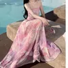 Robes décontractées Français Vintage Halter Femmes Beach Style Rose Longue Robe Élégante Imprimé Floral Sans Manches Vêtements Femme Tenues Robe Fiesta