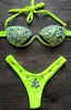 Vikinii Rhinestone Neon Green Bikinis Women Diamond Push Up Baddräkter Sexig grimma Crystal badkläder Kvinnor Baddräkter 240110