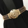 2019 Kvinnor Flower midja bälten Fashion Ladies Floral Elastic Wide Gold Metal Belt för klänning Kvinnlig gyllene kedjebälte flickor2066