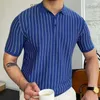 Polos męski 2024 Casual Striped Knit Polo Shirt Button Down Down Tree z krótkim rękawem dla mężczyzn oddychający vintage M-3xl Odzież Luxury