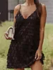 カジュアルドレススパゲッティストラップタッセルミニドレス2024夏のシックなノースリーブvネックスリングパーティーオフィスナイト女性服