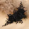 Accessoires de cheveux de mariée en tissu à fleurs, bandeau en strass noir, bijoux de cheveux pour femmes, coiffure de mariée pour fille, 240110