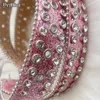 Punk Rock Pink Rhinestone Belts Luxury Strap Western Cowboy Diamonds Bling Belt Men Y2K Crystal Studded Cinto de Strass för Jean 240110