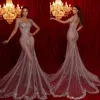 Sexy Lace Bride Gowns Mermaid Wedding Dresses Cascading Ruffles Dresses New Capped Sweetheart Bridal Gowns Brush Train Robe Vestido De Noiva Customized Size