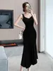 Casual jurken sexy rugloze slip fluwelen midi dames herfst winter elegante feestjurk vrouwelijke mouwloze geplooide zeemeerminkleding