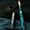 Hongdian N7 Resin Piston Fountain Pen Beautiful Green / Gray Peacock Totem Cap EF/F 0.4/0.5mm Smooth Writing Office Gift Ink Pen 240110