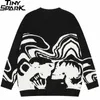 Män streetwear tröja retro målning skalle grafisk hip hop stickad tröja vintage pullover casual ull tröja hipster 240110