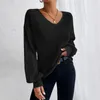 Women's T Shirts Autumn/Winter Solid Color Top V-Neck Long Sleeve Pit Striped Brushed T-shirt Loose Pullover Plus Size Tops For Women