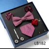 Erkekler Set Hediye Lüks Kravat Bowtie Pocket Square Square Cufflinks Clip Brooches 8pc Düğün Partisi Busniess Erkek Bağları Takımlar 240111