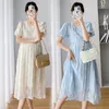 Pregnant Women Flower Lace Dress 2023 New Elegant O-Neck Solid Lantern Sleeves Pregnant Women's Tank Top 240111