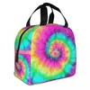 Louça Orquídea Colorida Tie Dye Lancheira Isolada com Compartimentos Reutilizável Tote Handle Portátil para Crianças Piquenique Escola