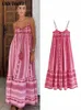 Borduren Gebreide Maxi Dres Mouwloze Spaghetti Band Lange Jurk Geplooide Zomer Strand Aline Vierkante Kraag Vestidos 240111