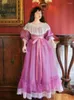 Robes de soirée Été Rétro Lolita Princesse Robe Femme Vintage Violet Organza Dentelle Slash Cou Manches Bouffantes Magnifique Royal Long Robe