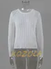 Kozoca Fashion White Elegant Striped See Through Women Tops Outfits Långärmad t-shirts Tees Skinny Club Party kläder 240110