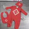 Cute Baby Pagliaccetti di marca Primavera Autunno Neonato Tute a maniche lunghe + Cappelli + Bavaglini 3 pezzi Set Tutine per neonati Pagliaccetto per bambini Abbigliamento per bambini