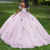 Розовое платье принцессы с открытыми плечами Quinceanera 2024, бальное платье с 3D цветочным узором, сладкое платье 16, Vestidos De 15 Anos Quinceanera Pageant