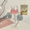 Wine Glasses Kawaii Rose Glass Cup Aesthetic Korean Red Cocktail Creative 150/ 280ml Clear Drinking For Anniversary Birthday Wedding