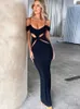 Casual Dresses Mozision Hollow Out Spaghetti Strap Sexig Maxi Dress for Women Black Strapless Sleeveless Backless BodyCon Club Party Long Long