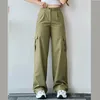 Vintage Straight Style Baggy Hose lässige Hose Taille Tasche weite Beinhose Herbst Damen Y2K High Waist Cargohose 240110