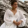 2024 Women's Sexy Wedding Dress High Slit V-neck Lace Chiffon Bridal Gowns Bubble Sleeve Backless Beach Boho Vestidos De Novias