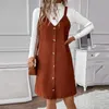 Casual Dresses Women's Dungaree Dress Corduroy A Line Mini Skirt Retro Women Long Pocket