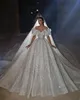 Luxury A Line Wedding Dresses paljetter från axel Brudklänning ärmlös Slim Fit Court Train Dress Custom Made Made