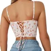 Kvinnors tankar Front Breasted Suspender Spicy Girl Tank Top Autumn Floral Print midja Drawstring Slim Fit Wrap Chest Bra