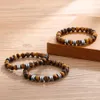 Personalized Stainless Steel Beaded Chain Name Engravd Bracelets for Men Customized Lava Tiger Eye Stone Bracelets Gifts for Him 240110