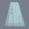 Rokken Vrouwen Oude Chinese Stijl Hanfu Rok Retro Nationale Borduren Kwastje Elastische Taille JK Cosplay Chiffon