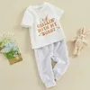 Ensembles de vêtements pour bébés garçons 2 pièces tenue à manches courtes à manches courte du cou T-shirt imprimé avec pantalon long Pâques d'été