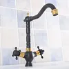 Kitchen Faucets Basin Black Gold Color Brass Faucet 360 Rotation Dual Handle Tap Mixer Taps Bathroom Vessel Sink Tsf794