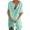 Women's Swimwear 2024 Cotton Tunics For Beach Women Swimsuit Cover-ups Woman Cover Up Beachwear Mini Dress