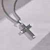 Pendant Necklaces LETAPI Black Silver Color Stainless Steel Solid Cross Necklace For Men Vintage Prayer Religious Christian Gifts Jewelry