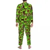 Pyjamas de nuit pour hommes Pyjamas pour hommes Salade d'avocat Sommeil Vêtements de nuit Imprimé fruits verts 2 pièces Ensemble de pyjama rétro à manches longues Costume de maison surdimensionné chaud