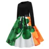 Casual Dresses Spring Autumn St Patricks Day For Long Sleeve Women Clothing Fashion Floral Print A-Line Dress Party Prom Swing Vestidos