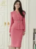 H Han Queen Winner Professional Wear 2Piece Sets VNeck Jacket Top Fashion Sheath Pencil Skirt Casual Women Suits Skirts 240110