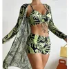 Summer Print Swimsuits Tankini Sets Female Swimwear Push Up For Beach Wear Three-Piece Bathing Suits Pool Women's Swimming Suit 240111